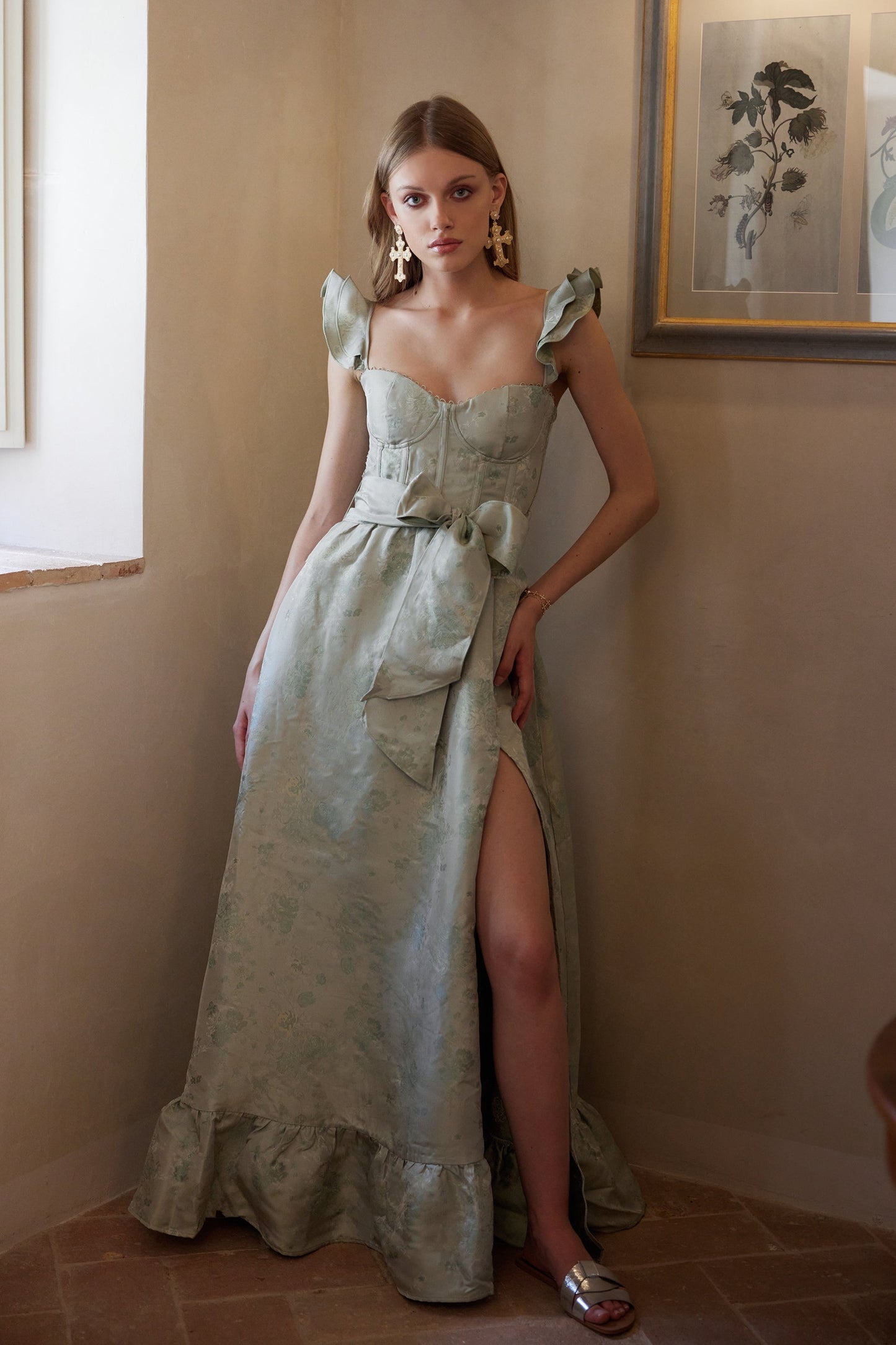 The Veronica Dress in Sage Windsor Brocade