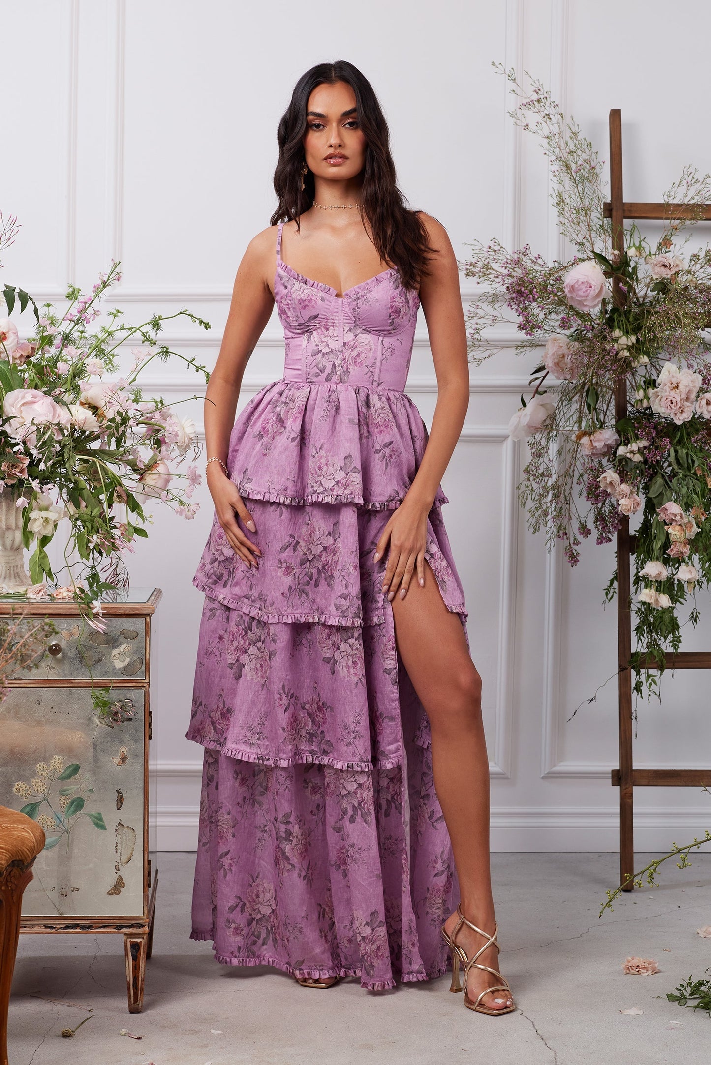 The Caterina Dress in Lilac Tapestry Rose