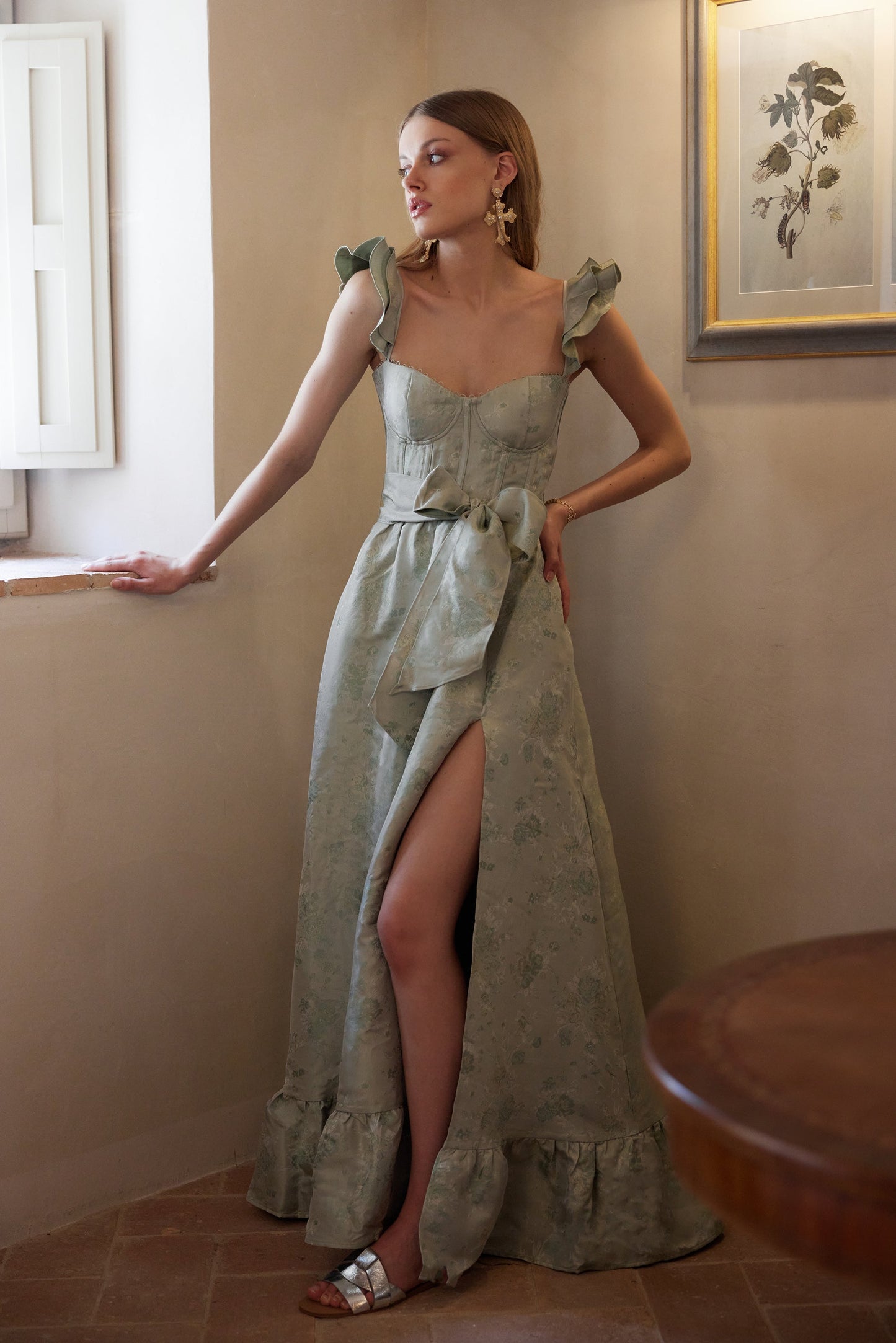 The Veronica Dress in Sage Windsor Brocade