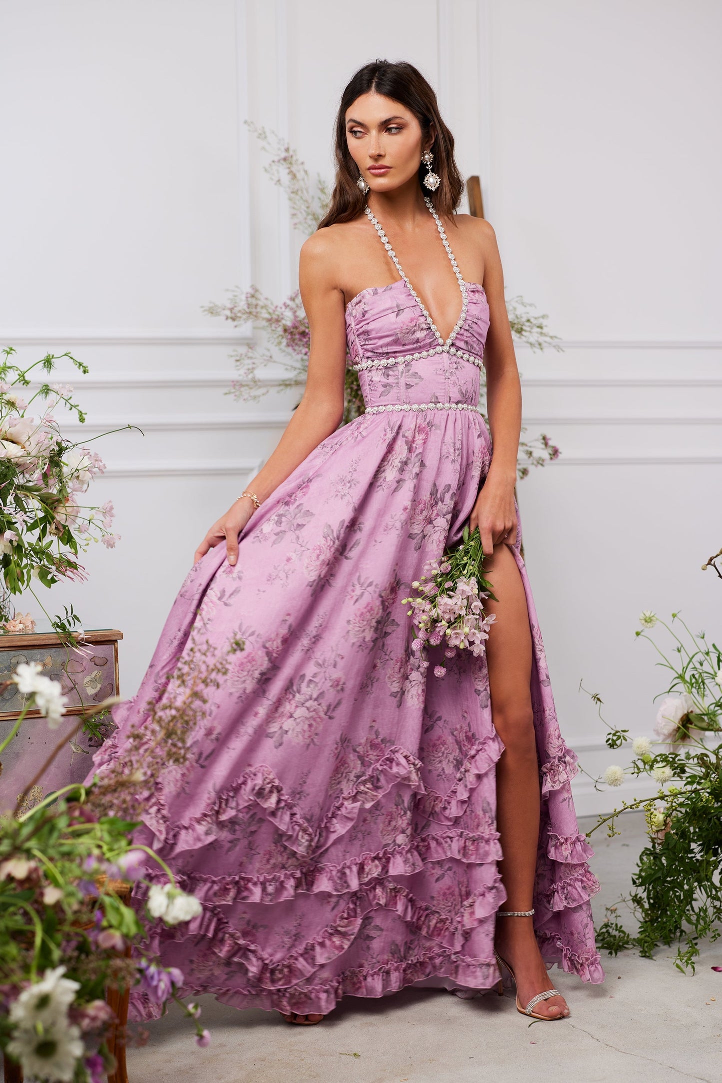 The Scarlette Dress in Lilac Tapestry Rose