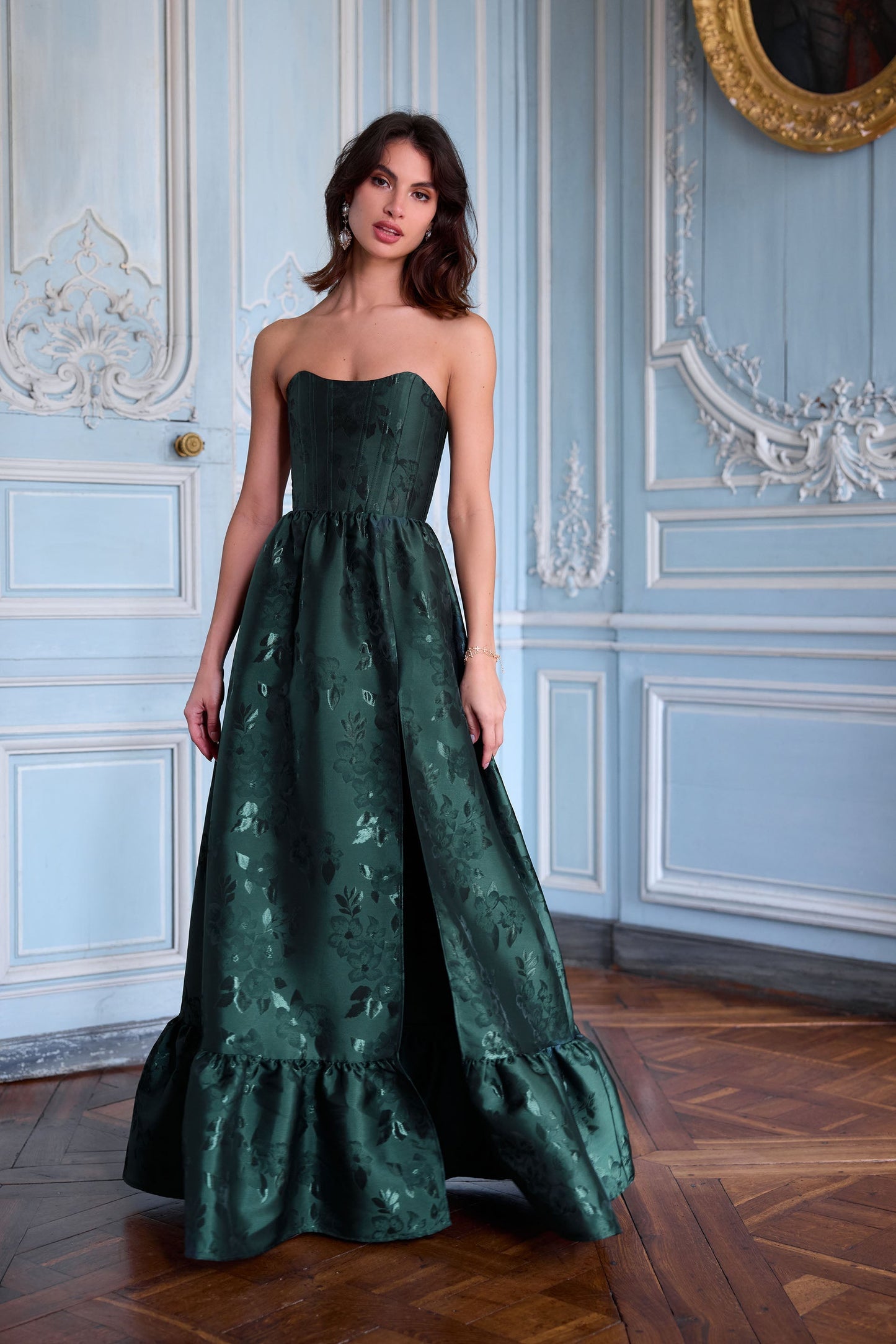 The Charlotte Dress in Emerald Baroque Floral