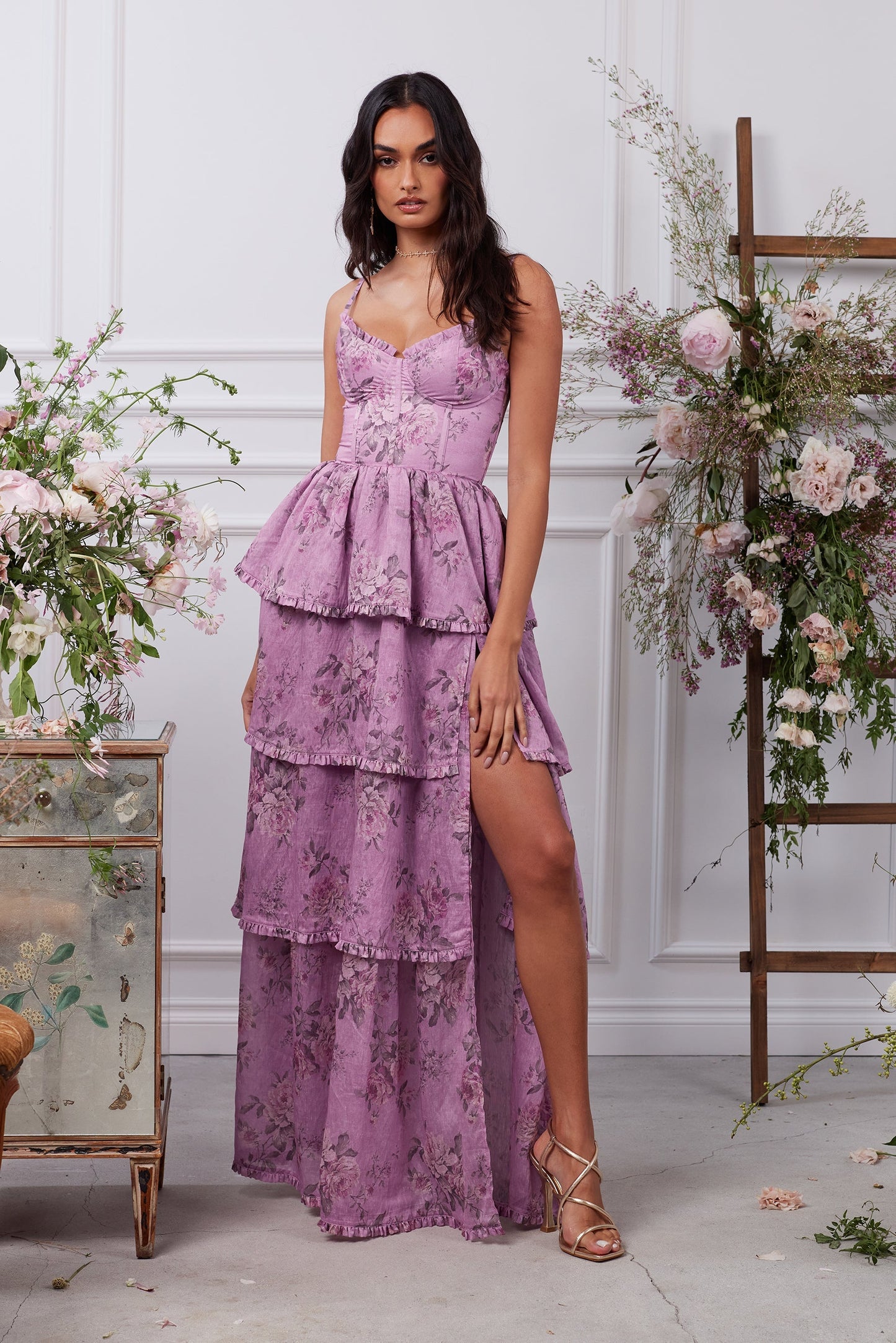 The Caterina Dress in Lilac Tapestry Rose