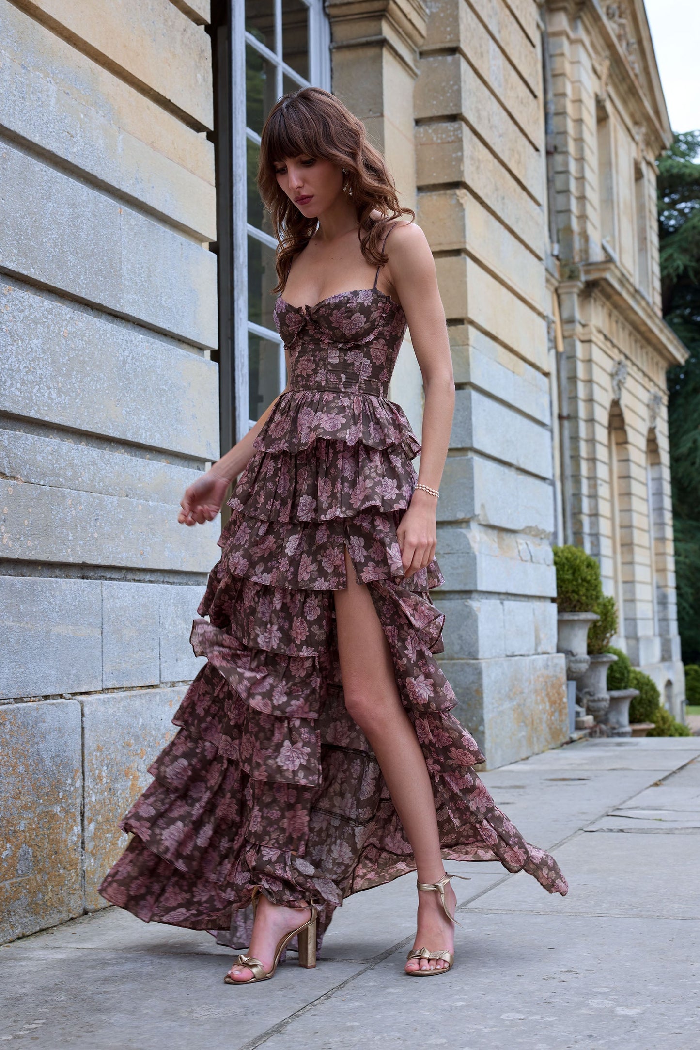 The Josephine Dress in Chocolate Peony Print