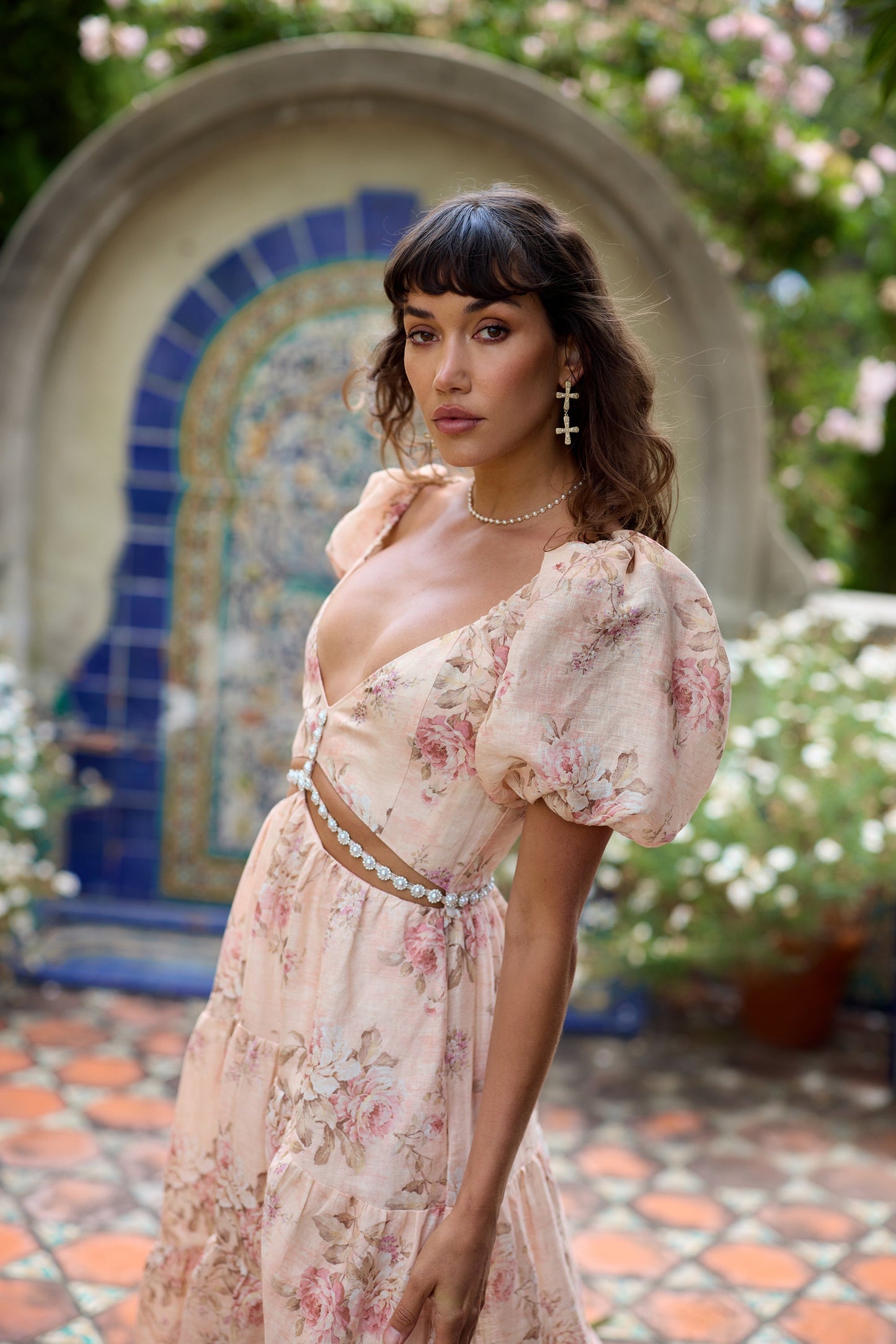 The Emma Dress in Peach Tapestry