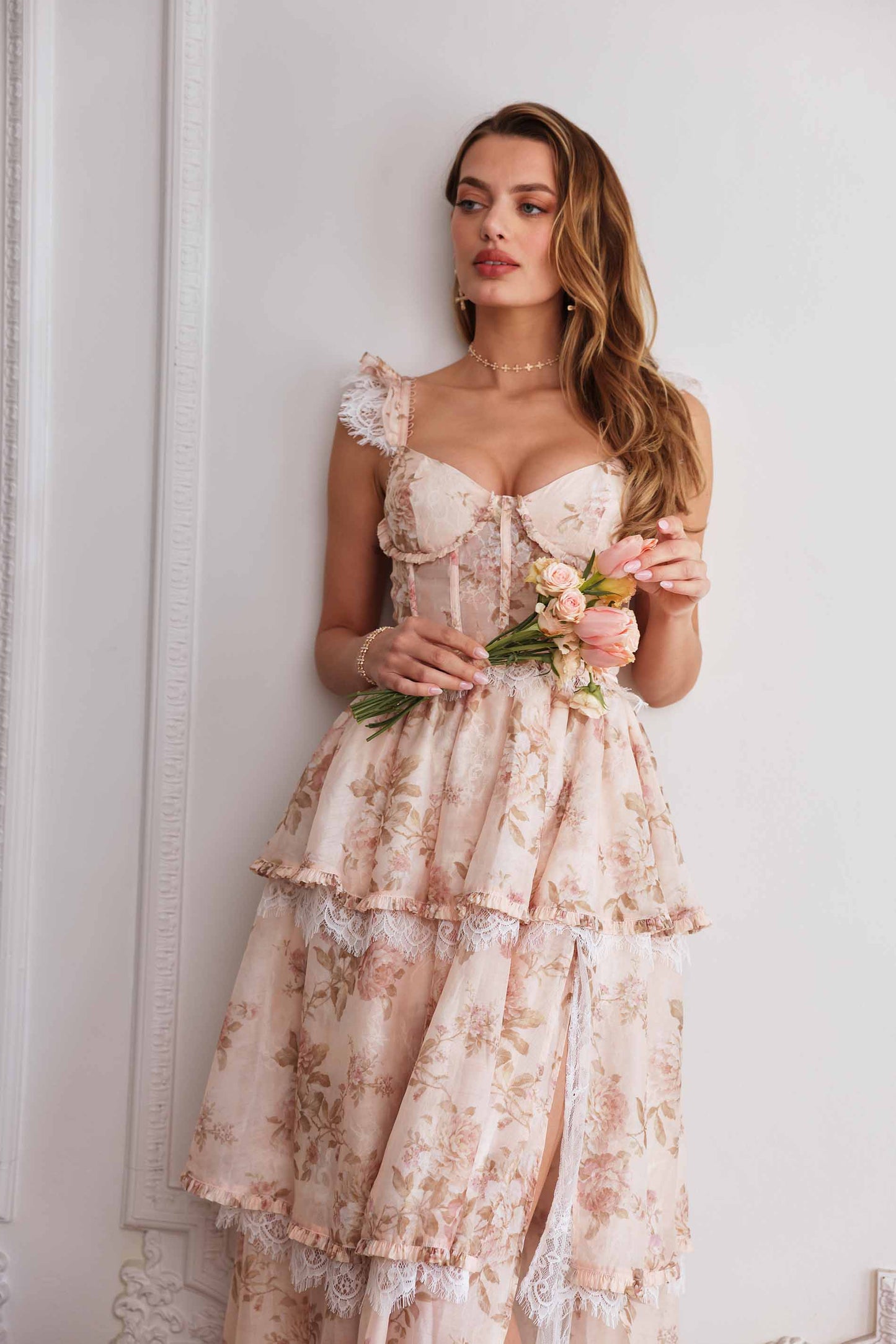 The Jolie Dress in Peach Tapestry