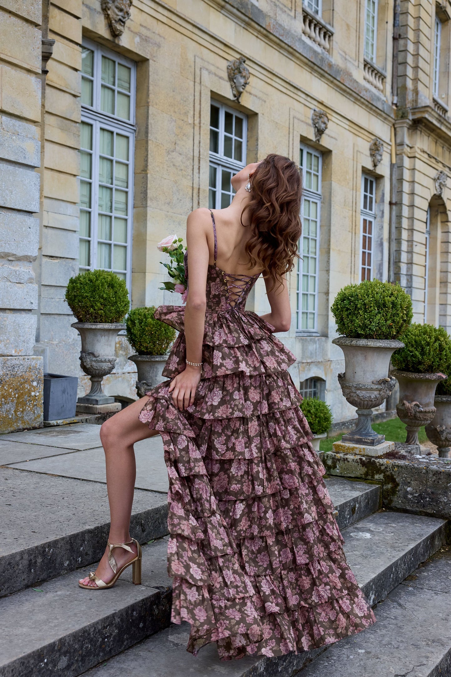 The Josephine Dress in Chocolate Peony Print