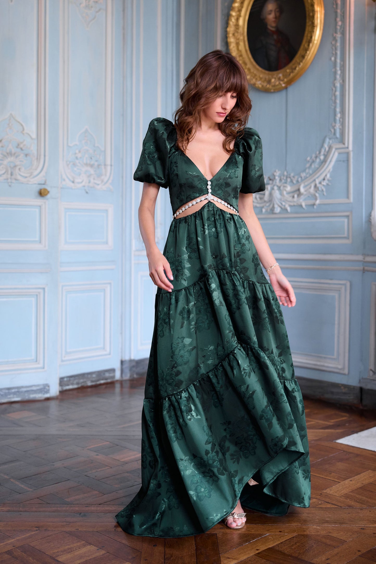 The Emma Dress in Emerald Baroque Floral