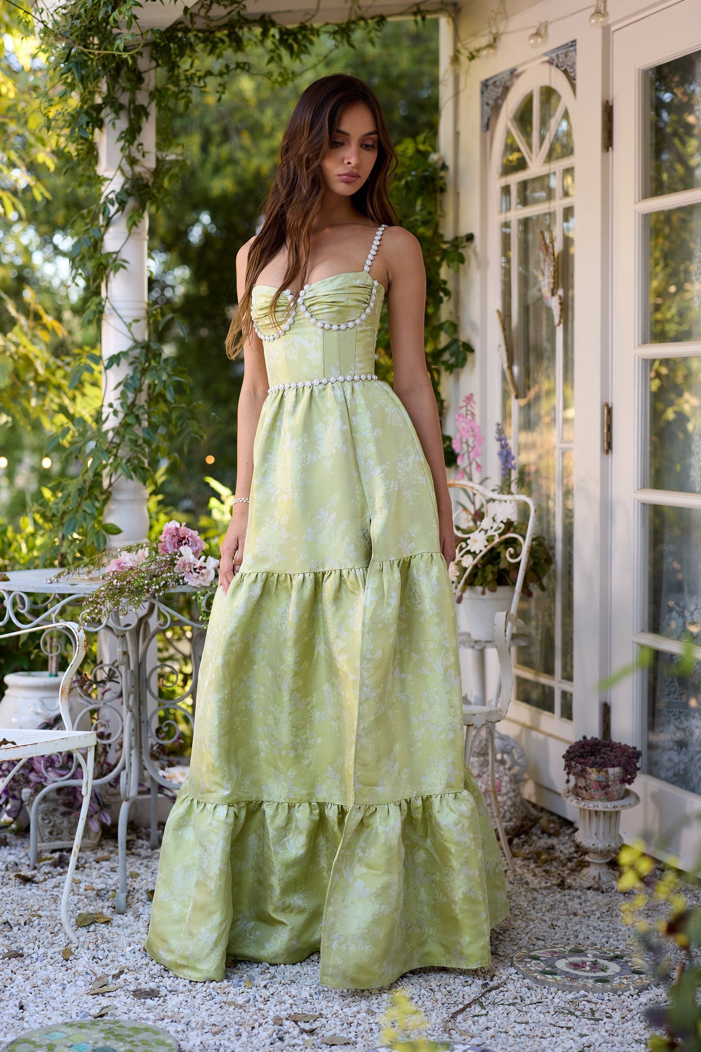 The Lucetta Dress in Chartreuse Windsor Brocade