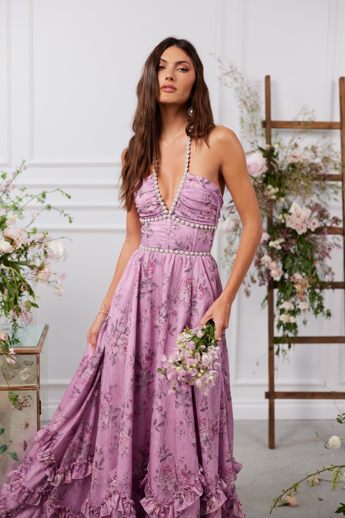 The Scarlette Dress in Lilac Tapestry Rose