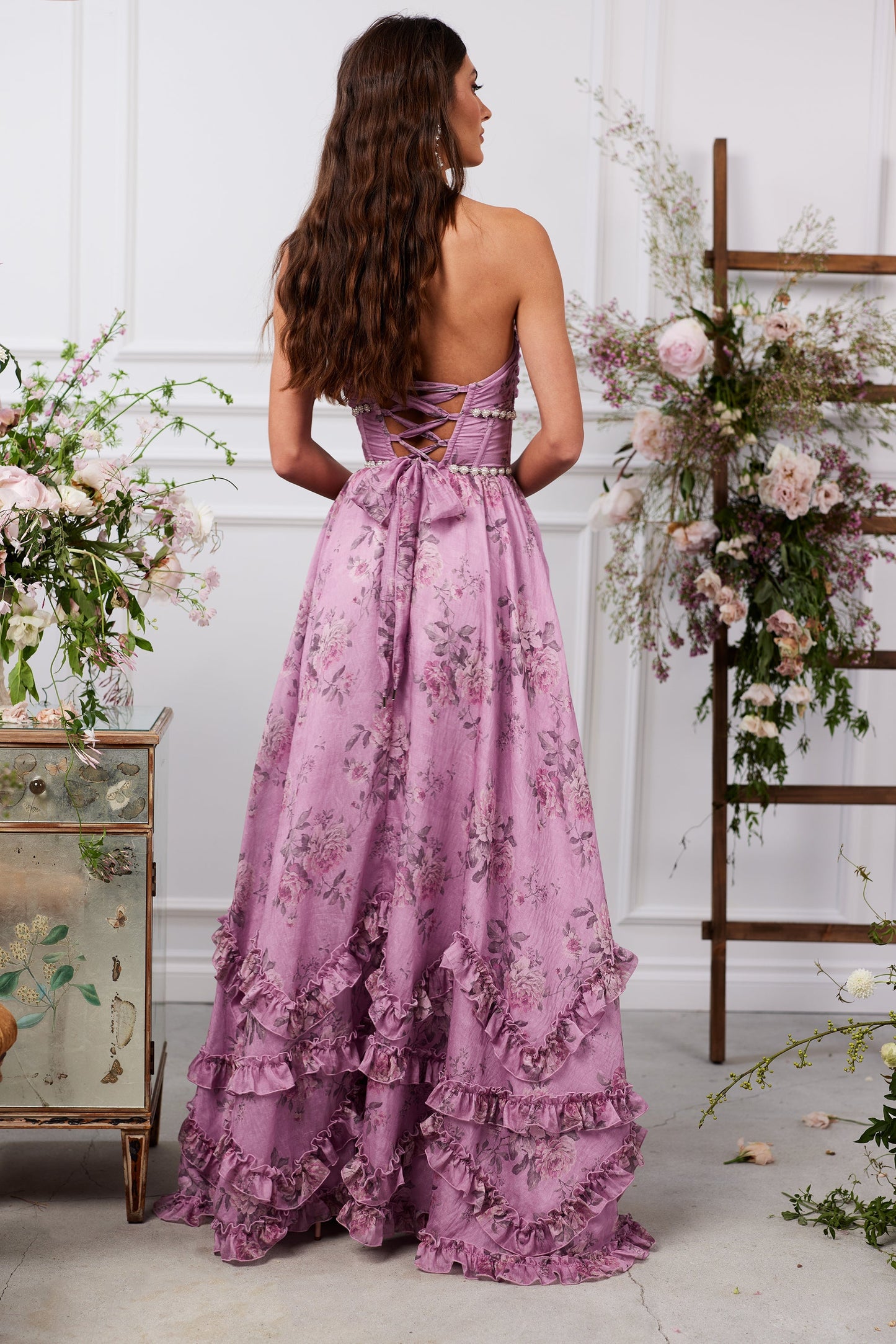 The Scarlette Dress in Lilac Tapestry Rose