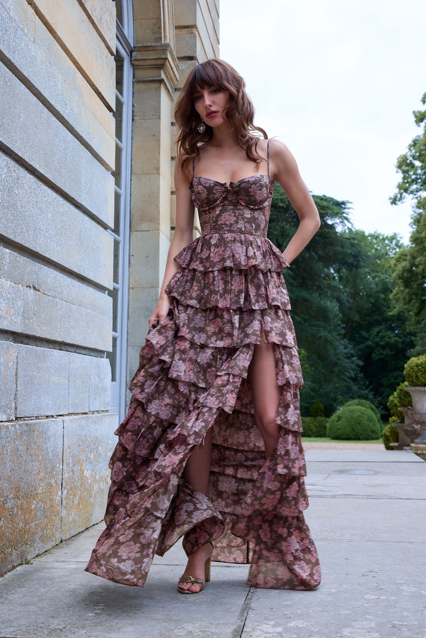 The Josephine Dress in Chocolate Peony Print