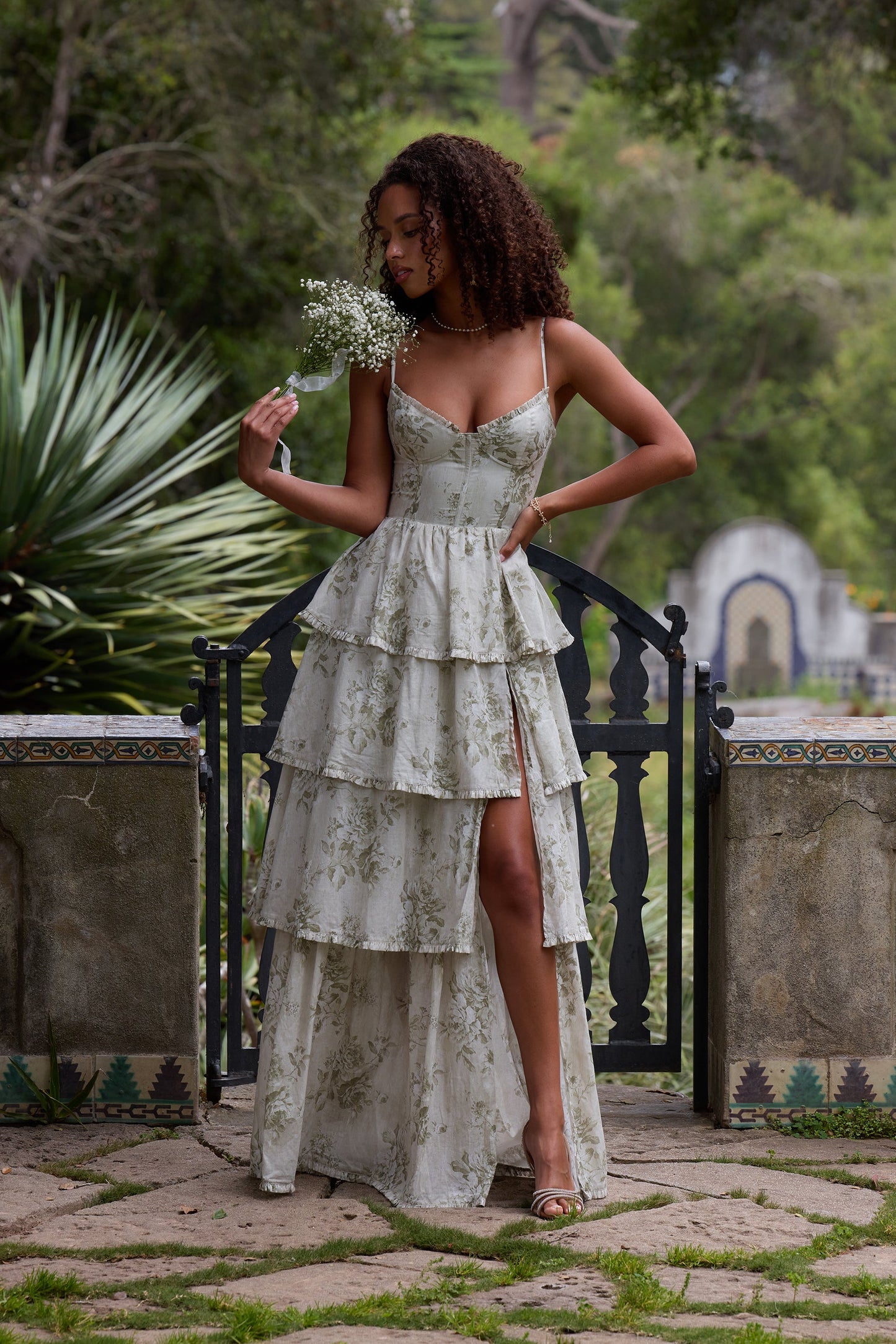 The Caterina Dress in Sage Tapestry