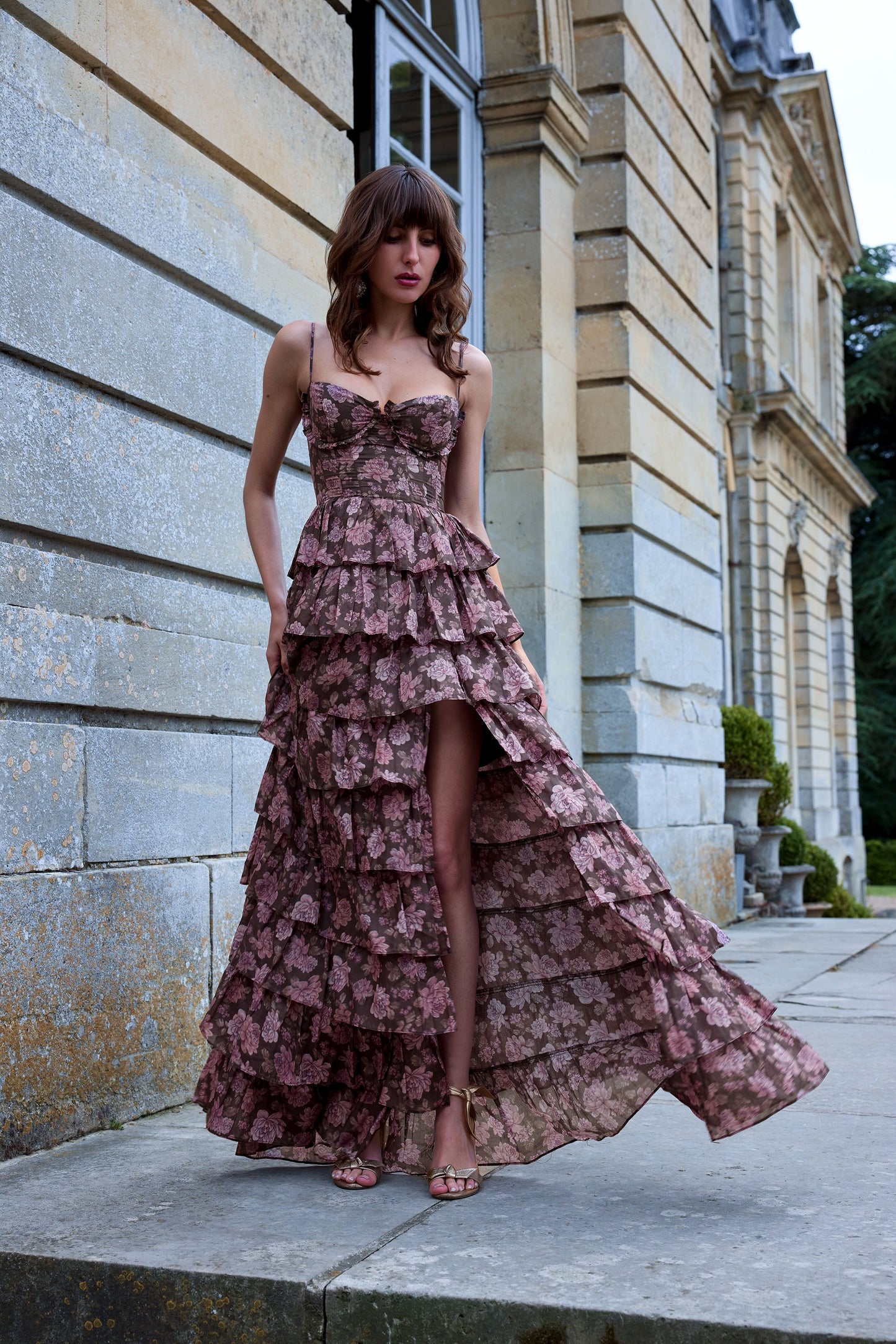 The Josephine Dress in Chocolate Peony Print