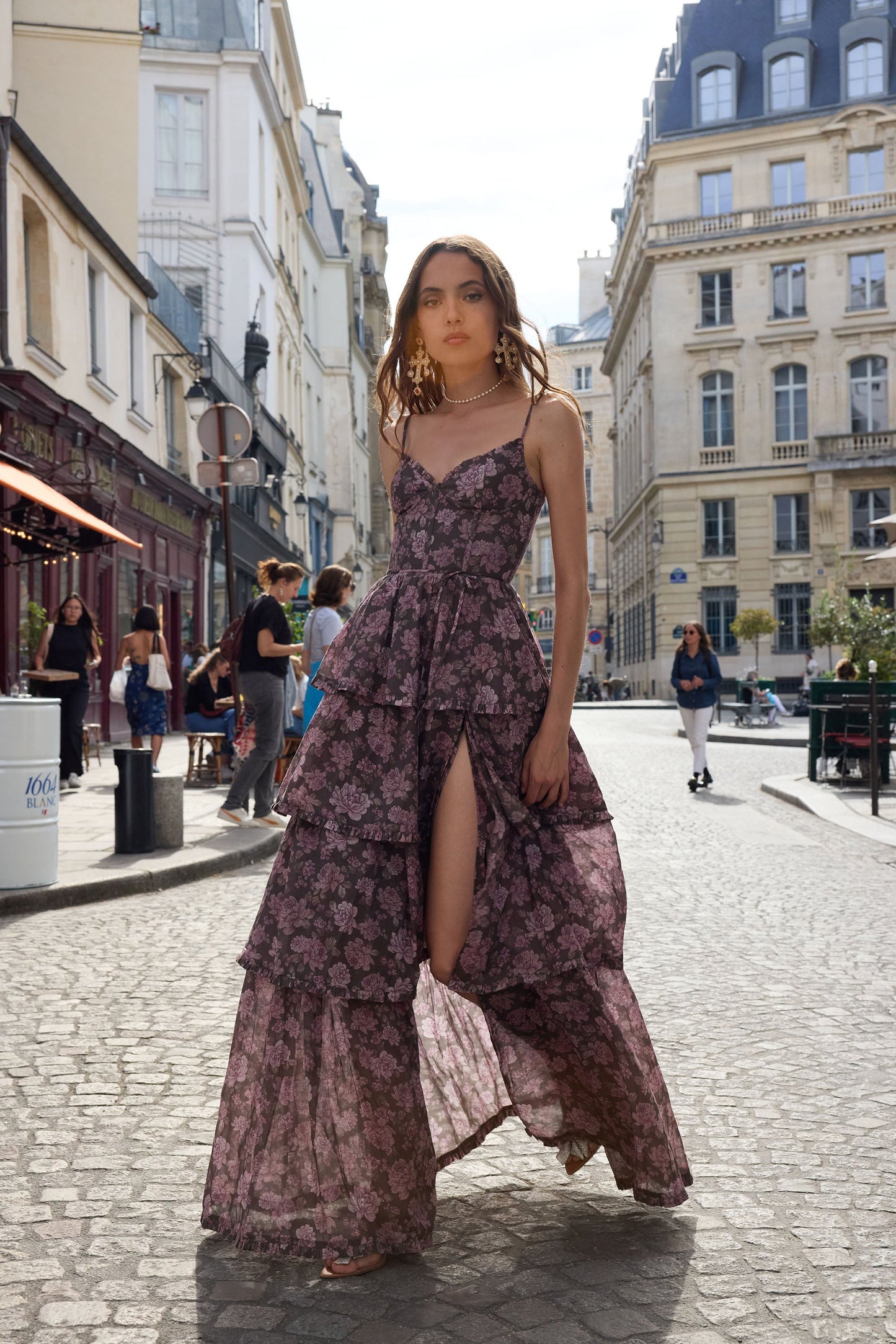 The Caterina Dress in Chocolate Peony Print