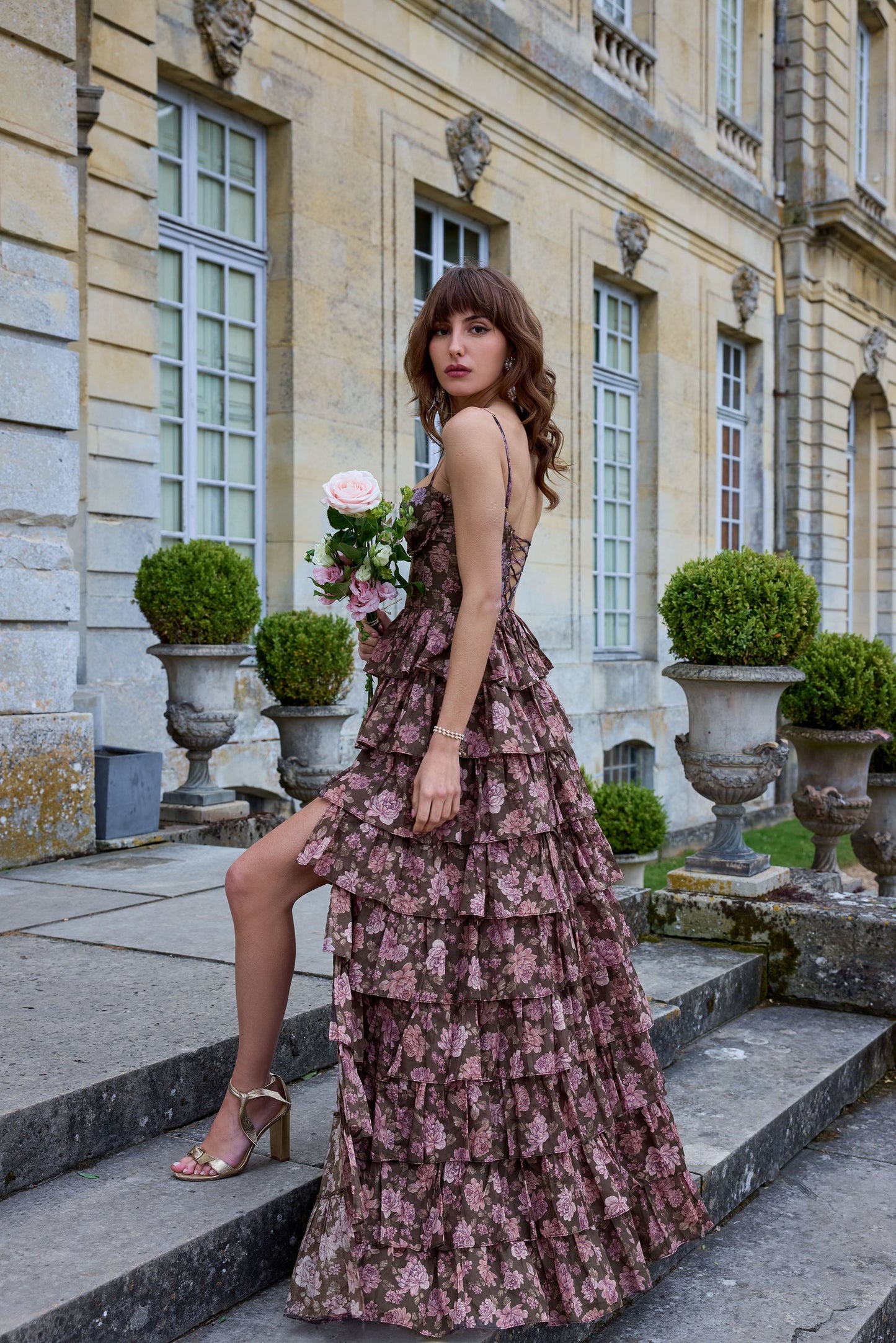 The Josephine Dress in Chocolate Peony Print