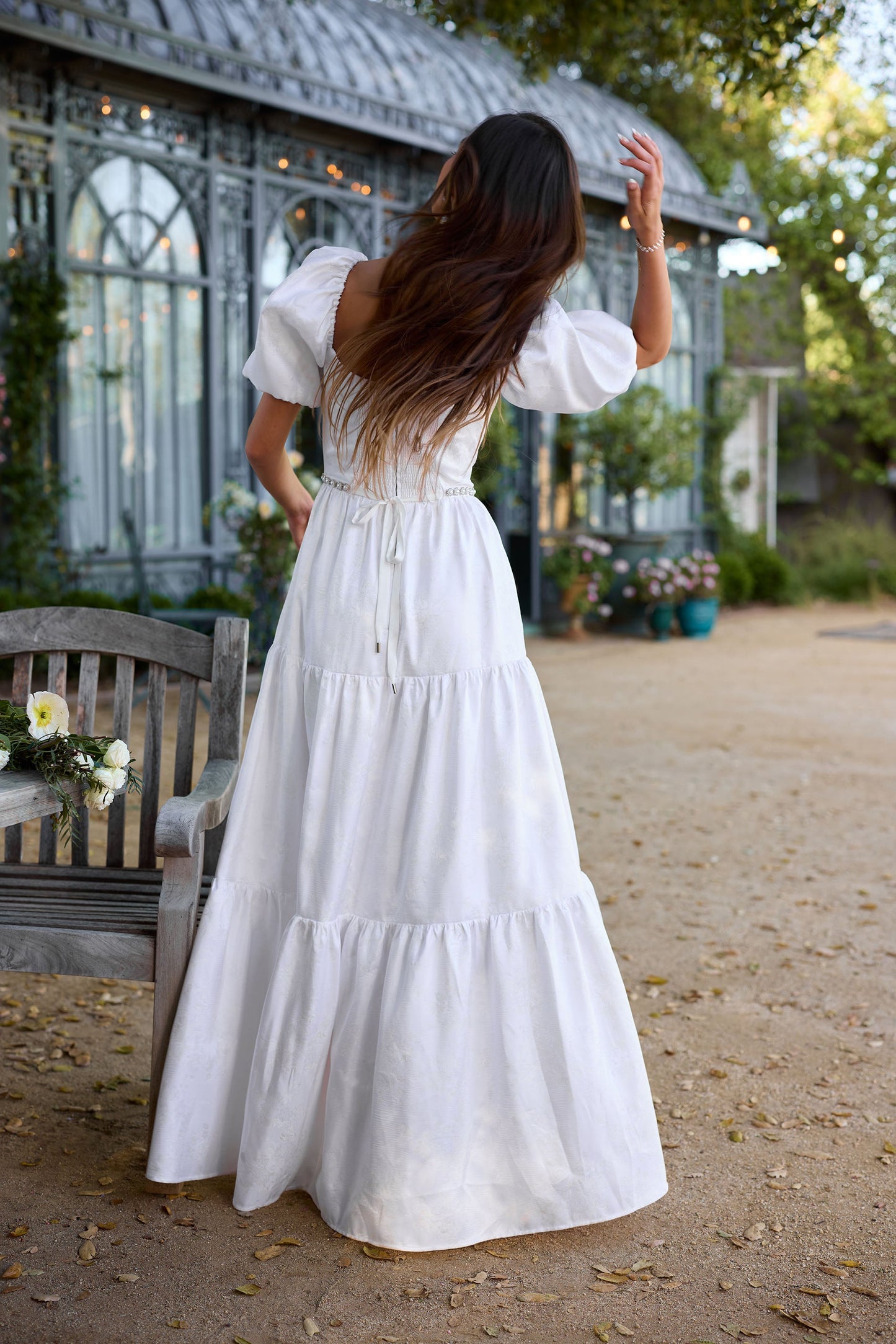 The Emma Dress in White Windsor Brocade