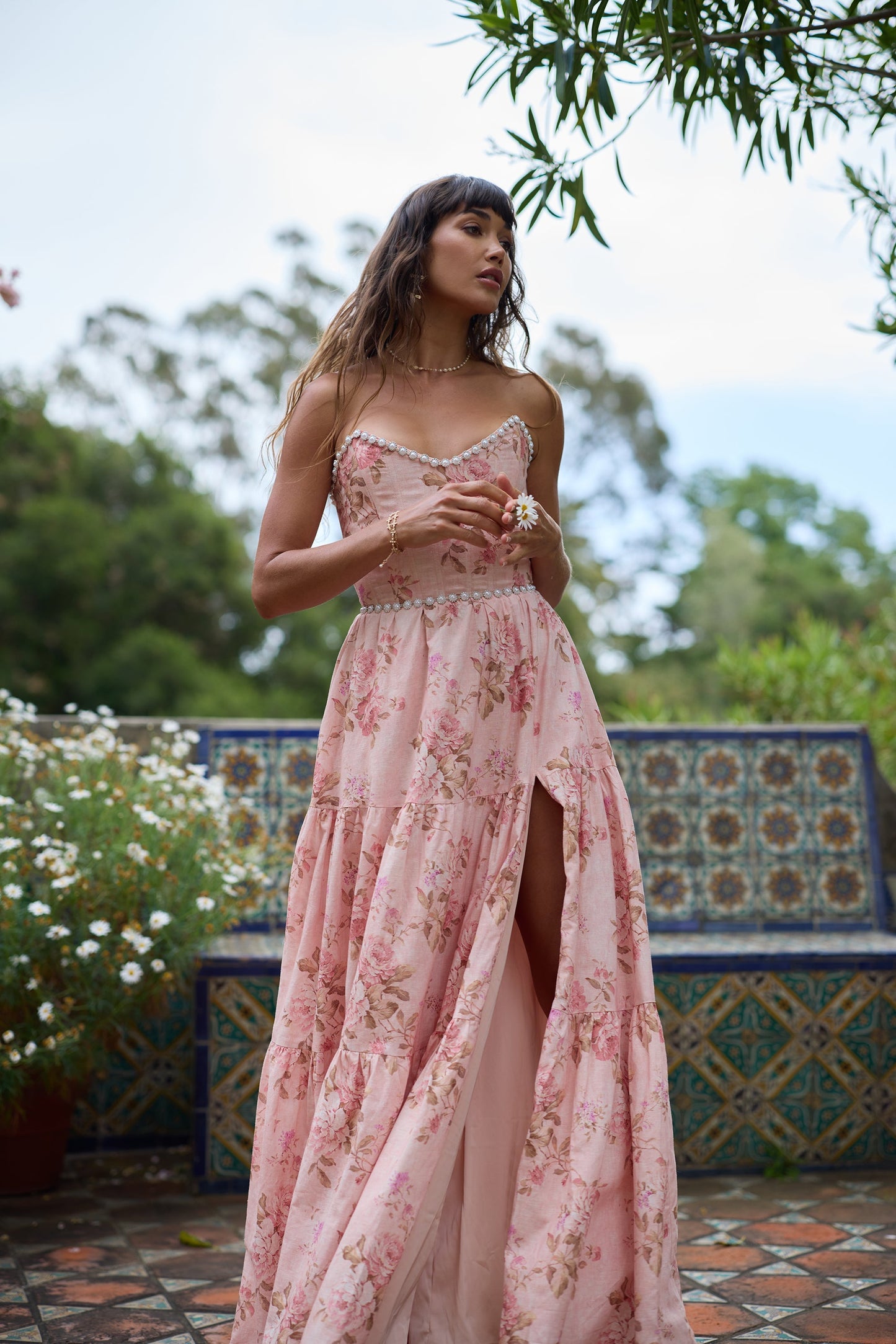 The Vivian Dress in Peach Tapestry