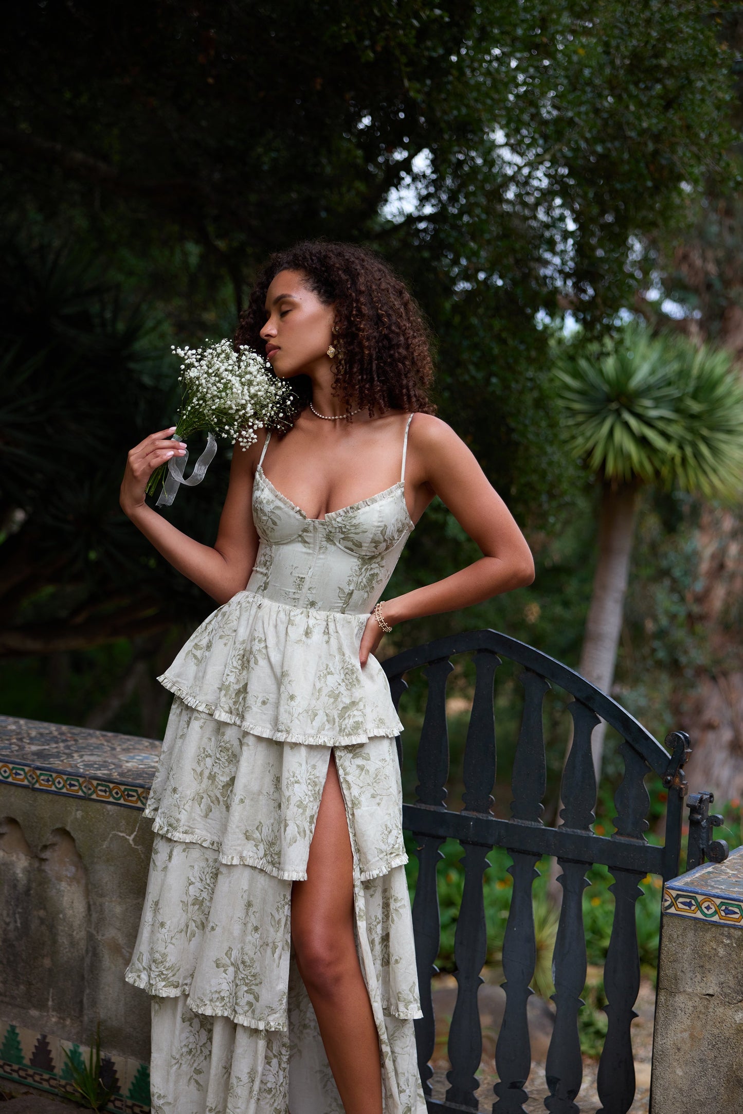 The Caterina Dress in Sage Tapestry