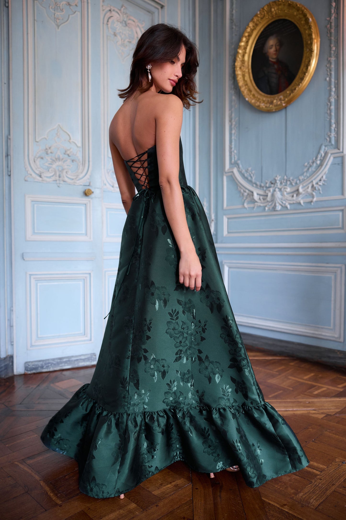 The Charlotte Dress in Emerald Baroque Floral