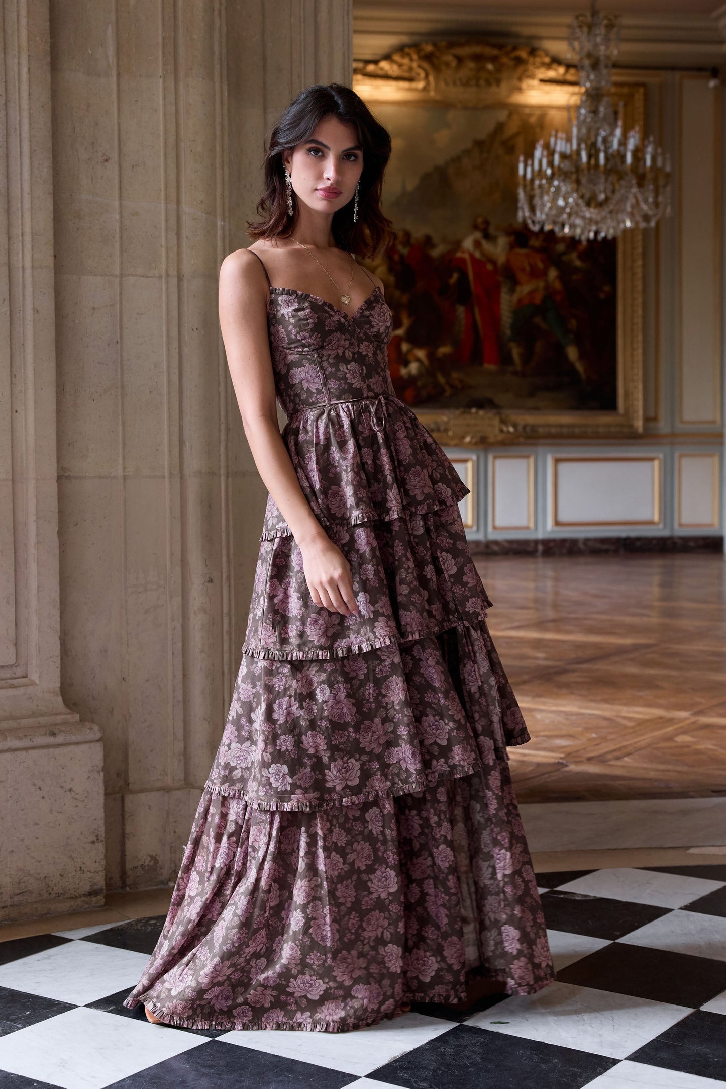 The Caterina Dress in Chocolate Peony Print